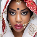 Indian woman in traditional clothing with bridal makeup